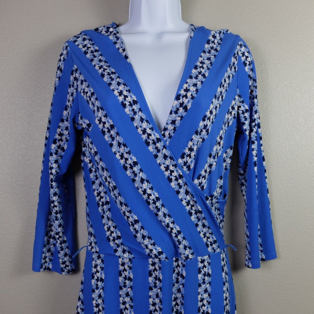 Leota Nordstrom Vibrant Blue Floral Stripe Faux Wrap Dress Size Small - Picture 3 of 9